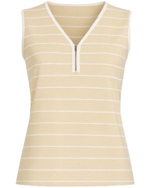 Conquista Neutrals & Striped Sleeveless Top With Zip Detail - Natural