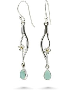 Isla Silver Aqua Chalcedony Flower Drop Earrings - White