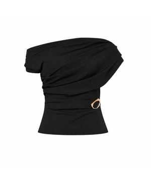 Yumi' Ruched Top With Buckle - Black