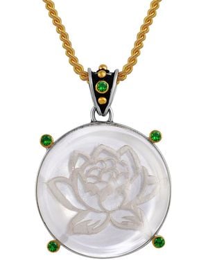Emma Chapman Jewels Crystal Emerald Hand-Etched Lotus Pendant - Metallic