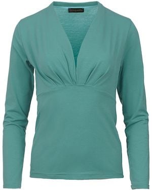 Conquista Mint Long Sleeve Faux Wrap Top - Green