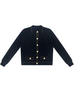Roch Perel Stitching Trim Collared Cardigan - Blue