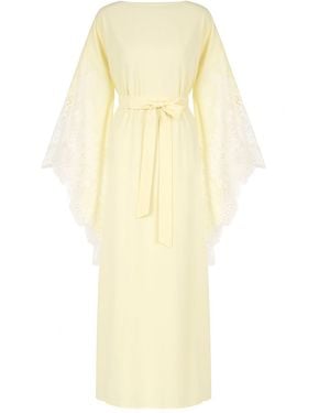 KÂfemme Cotton Caftan With Slits And Lace - Yellow