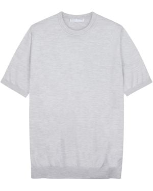 Paul James Knitwear Superfine Merino Silk Bellini Short Sleeve Jumper - White