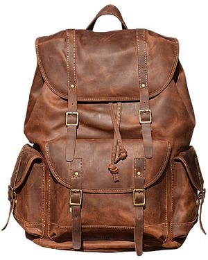 Touri Military Style Leather Backpack - Brown