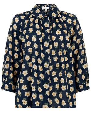 Emily and Fin Floral Printed Cotton Blouse With Raglan Sleeves - Blue