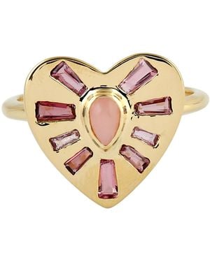 Artisan Tourmaline, Rhodolite & Moonstone Heart Ring - Natural