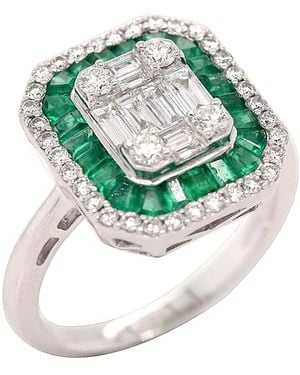 Artisan Emerald & Diamond Geometric Halo Ring - Green