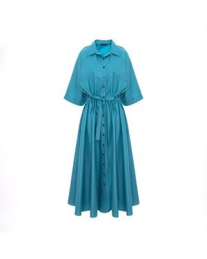concept A trois Midi Shirt Dress With Buttons And Pockets - Blue