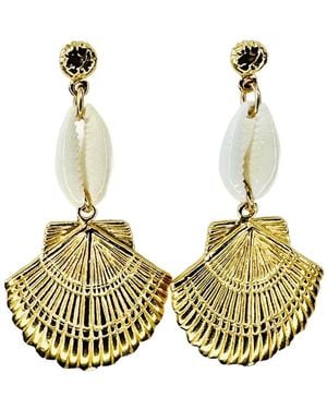 Lexi Jewelry Scallop & Cowrie Shell Earrings - Green