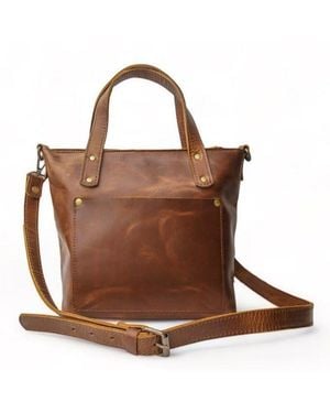 Hides Leather Co. Handmade Mini Leather Tote Shoulder Bag - Brown