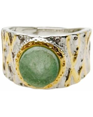 Farra Aventurine Stone Platinum Plated Brass Adjustable Ring - Green