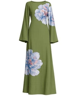Tantra Spain Sl Long Floral Dress With Round Neck And Straps - Green