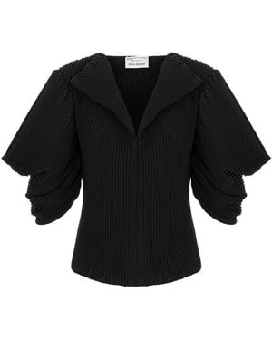 Silvia Serban V-Neck Pleated Crepe Blouse - Black