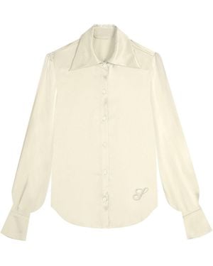 Silkinc Neutrals Wide Collar Champagne Silk Shirt - Natural