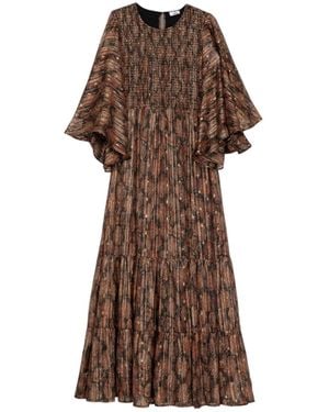 Niza Long Dress With Floral Print - Brown