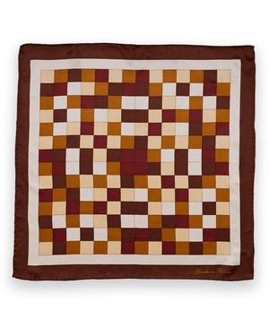 Gresham Blake Check Silk Pocket Square - Brown