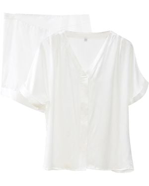 Soft Strokes Silk Pure Mulberry Silk Top And Shorts Set - White
