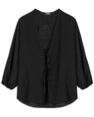 Nocturne Beaded Back Tie-Up Shirt - Black