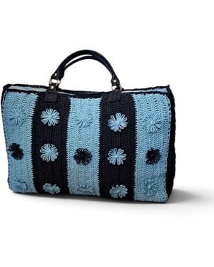 Springmoonatelier Handcrafted & Raffia Bloom Tote - Blue