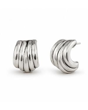 Gold & Honey Ribbed Dome Half Hoop Earrings - Metallic