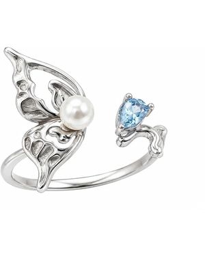 Angel Barocco Sterling Freshwater Pearl Butterfly Open Ring - Metallic