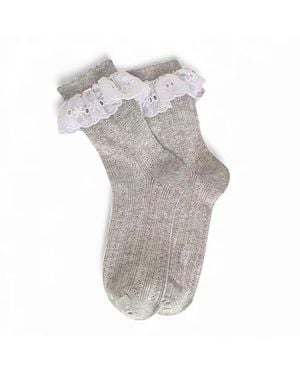 HIGH HEEL JUNGLE by KATHRYN EISMAN Bobby Lace Frill Trim Cotton Bobby Socks - Grey