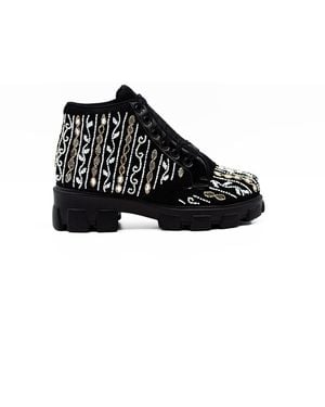 Rettrose Brooklyn Luxury Suede Handmade Embellished Boot - Black
