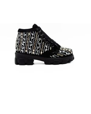 Rettrose Brooklyn Luxury Suede Handmade Embellished Boot - Black