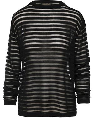 Conquista Knit Top With Semi Sheer Stripes - Black