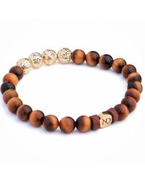 N'damus London Leather & Beaded Tigers Eye Gemstone Bracelet - Brown