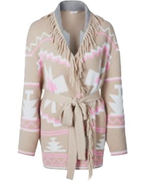 tirillm Neutrals Maggie Pattern Knitted Cashmere Cardigan, Light Melange - Natural
