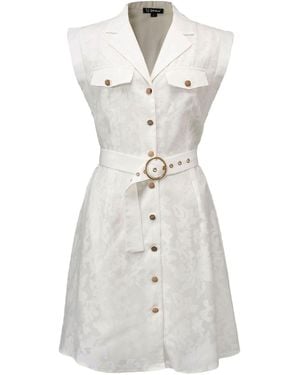 Smart and Joy Floral Organza Safari Style Dress - White
