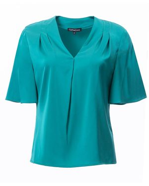 Carloslines V-Neck Pleat Detail Flutter Sleeve Blouse - Blue