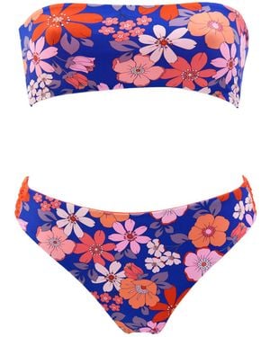 Aulala Paris Summer Blossom Reversible Bandeau Bikini - Blue
