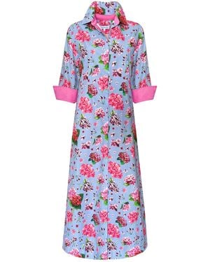 Perlavera Cassie Hydrangea Printed Slim Three Quarter Maxi Dress - Purple