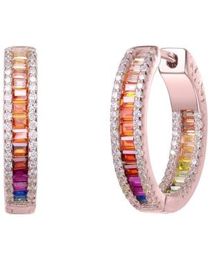 Genevive Jewelry Sterling With Coloured Cubic Zirconia Hoop Earrings - Pink