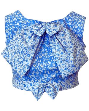 Couture to Your Door Floral Crop Top With Bow - Blue