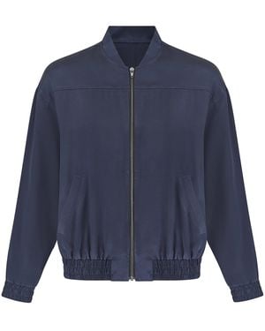The Summer Edit Poppy Silk Bomber Jacket - Blue