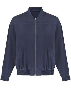 The Summer Edit ' Poppy Silk Bomber Jacket - Blue