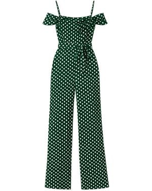 Yumi' Spot Bardot Jumpsuit - Green