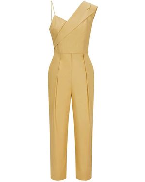 Femponiq Notched Lapel Cotton Jumpsuit (macaroon Yellow)