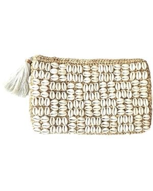 OhSun Neutrals Cali Cowrie Shell & Raffia Clutch - Metallic