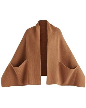 Paisie Ribbed Scarf Wrap With Front Pockets - Brown
