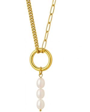My Little Nature Pearls Necklace With Three Freshwater Pearls - Metallic