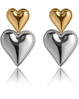 VIEA Sadie Two Tone Statement Heart Shaped Earrings - Metallic
