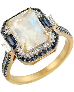 Artisan Moonstone, Sapphire & Diamond Cocktail Ring - Metallic