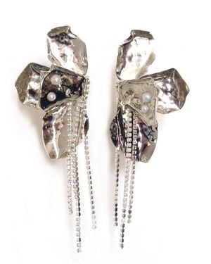 Laura Daili Neutrals Floral Statement Earrings - Metallic