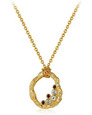Janus Edinburgh Vermeil Organic Styled Oval Texuture Garnet Sistrum Necklace - Metallic