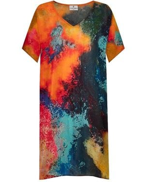 DHARA SHETH DUBAI Canvas & Chaos Abstract Sheer Short Kaftan Dress - Orange